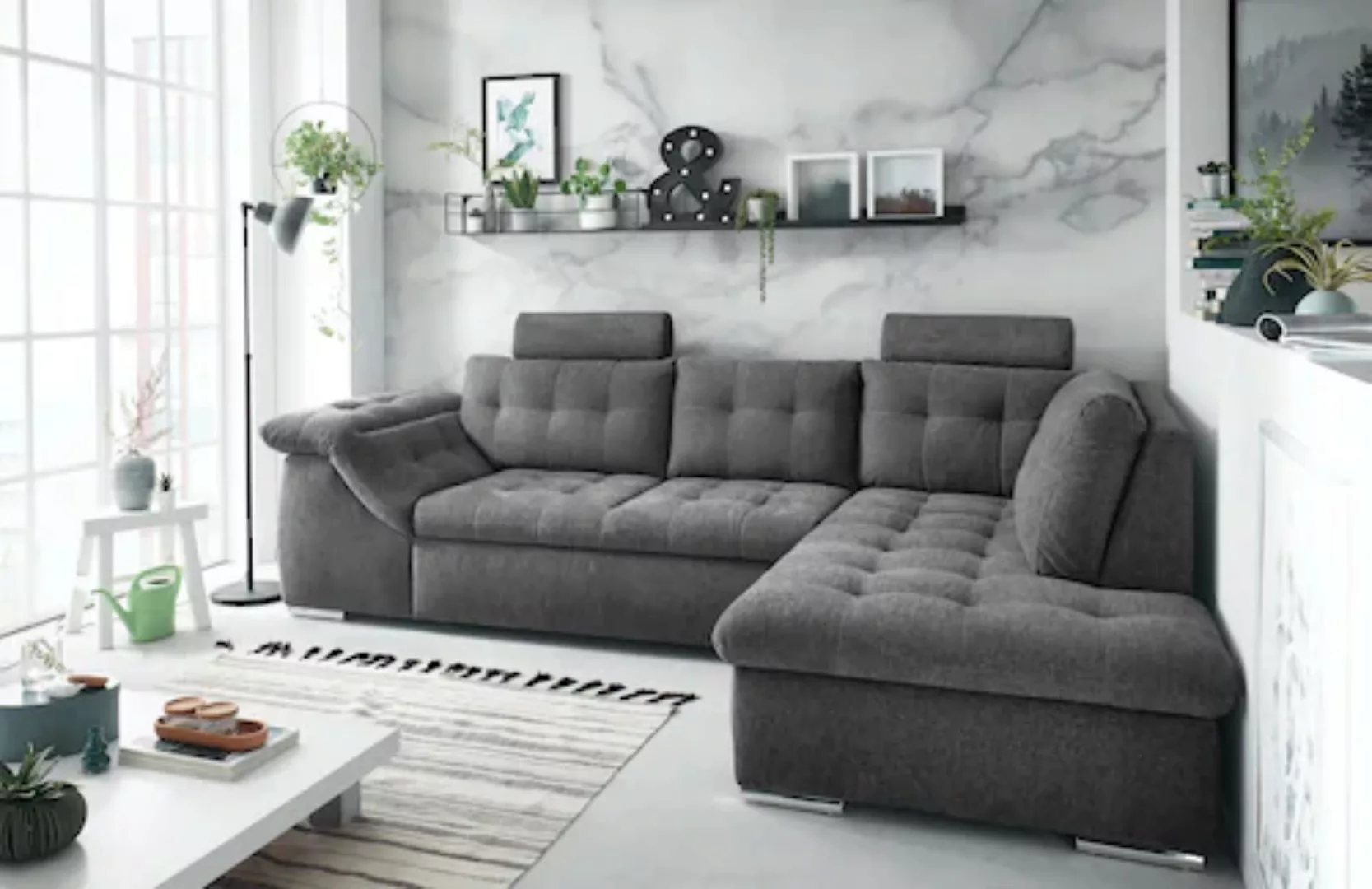 ED EXCITING DESIGN Ecksofa Oman, mit Bettfunktion, Bettkasten, Armteilverst günstig online kaufen