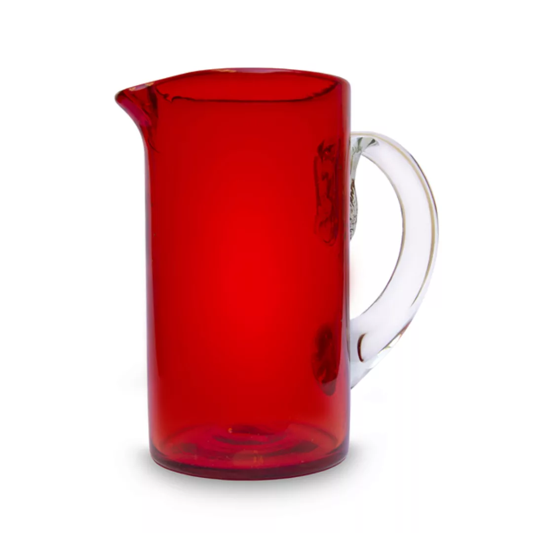 Karaffe Aus Glas Zylinder Rot 1,6 Liter Mit Henkel, Karaffe Rubi | Mundgebl günstig online kaufen