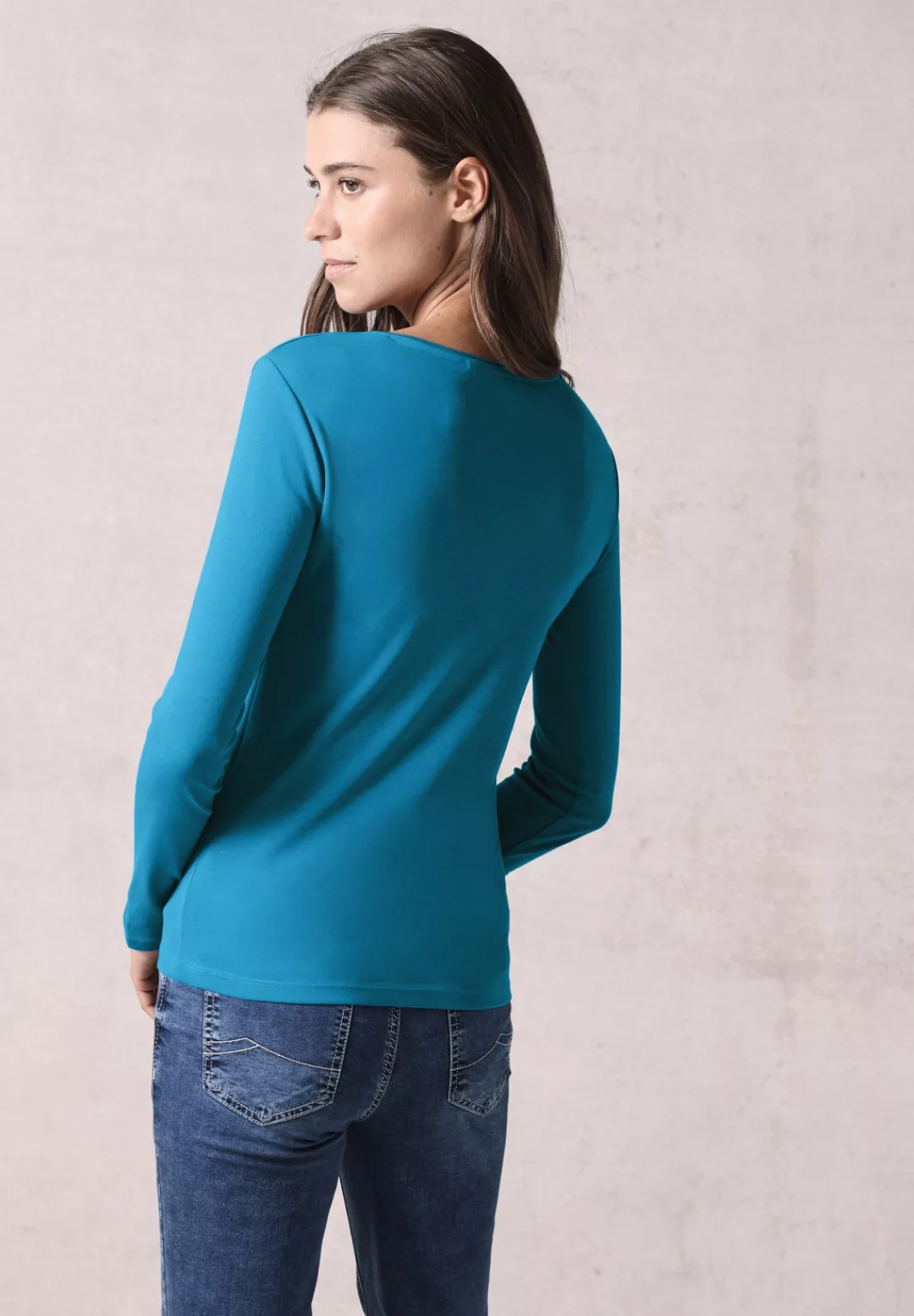 Cecil Langarmshirt Cecil Basic Shirt Pia in Dynamic Aqua Blue (1-tlg) Nicht günstig online kaufen