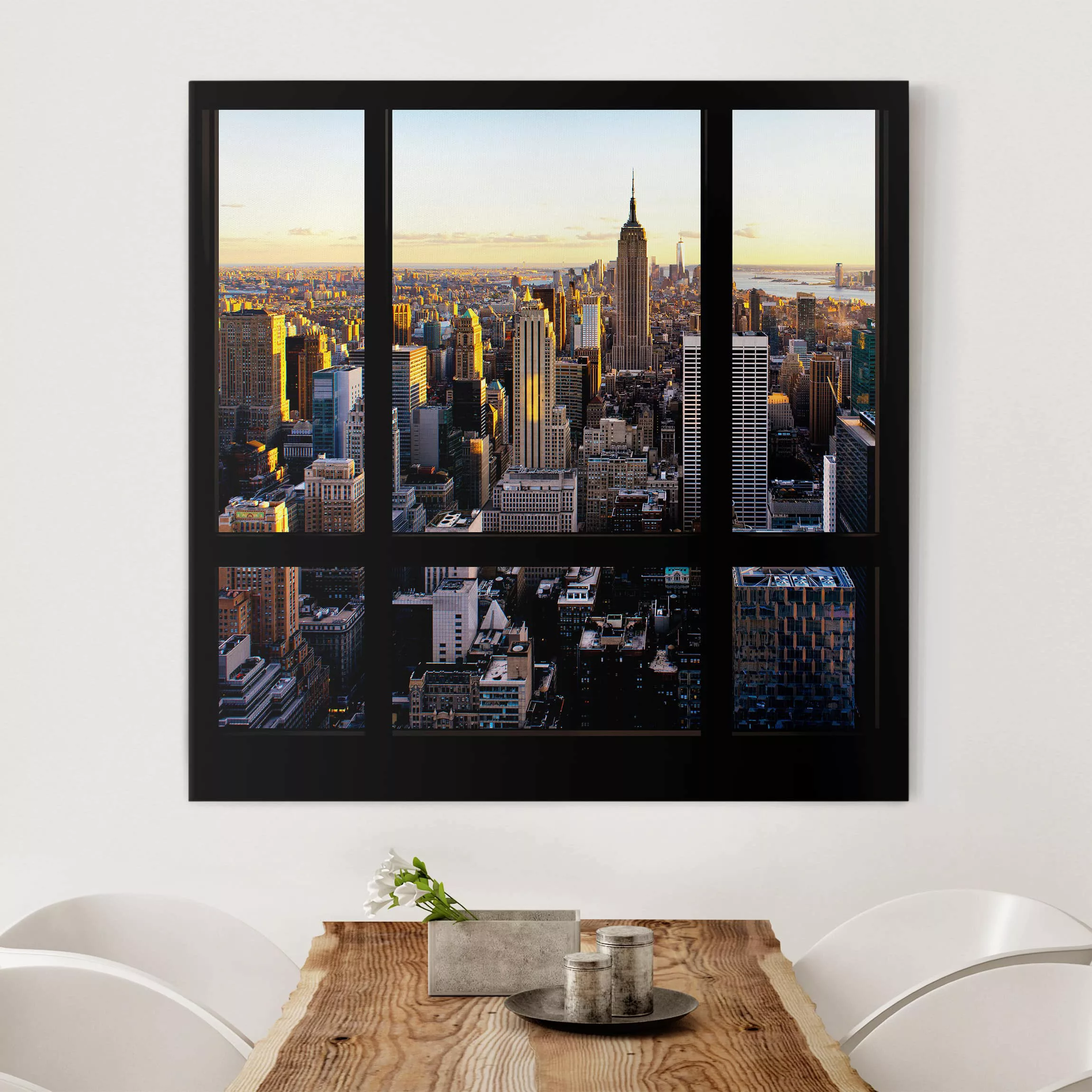 Leinwandbild New York - Quadrat Fensterblick am Abend über New York günstig online kaufen