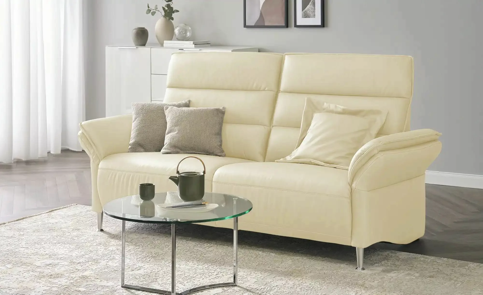 Wohnwert Einzelsofa Leder Marlen ¦ creme ¦ Maße (cm): B: 208 H: 107 T: 97 P günstig online kaufen