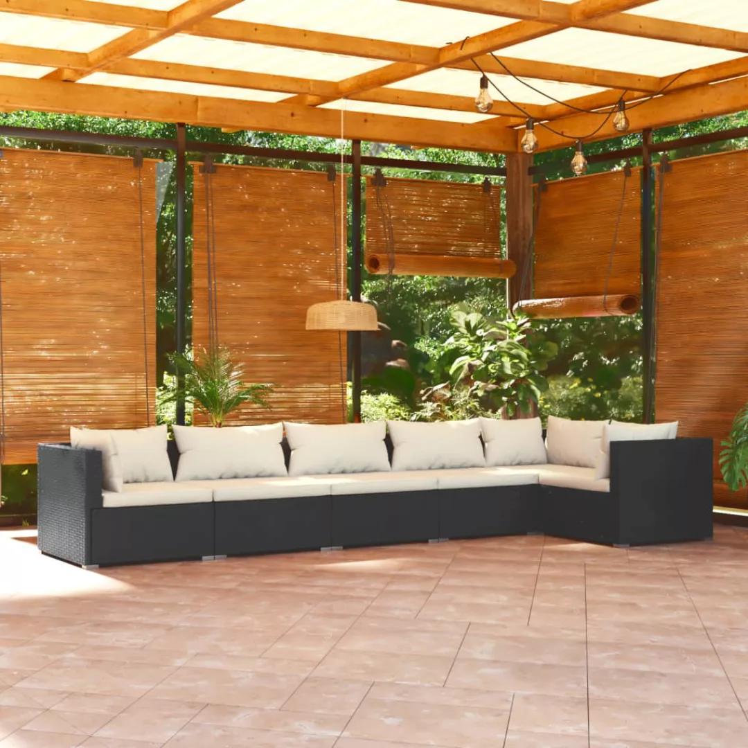 Vidaxl 6-tlg. Garten-lounge-set Mit Kissen Poly Rattan Schwarz günstig online kaufen