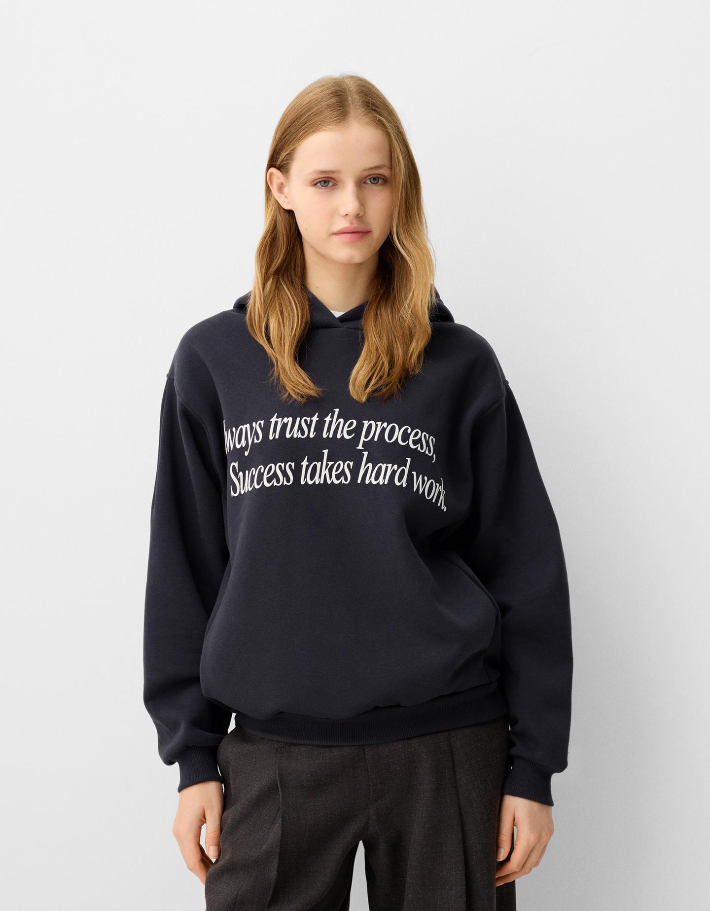 Bershka Hoodie Mit Print Damen S Dunkelgrau günstig online kaufen