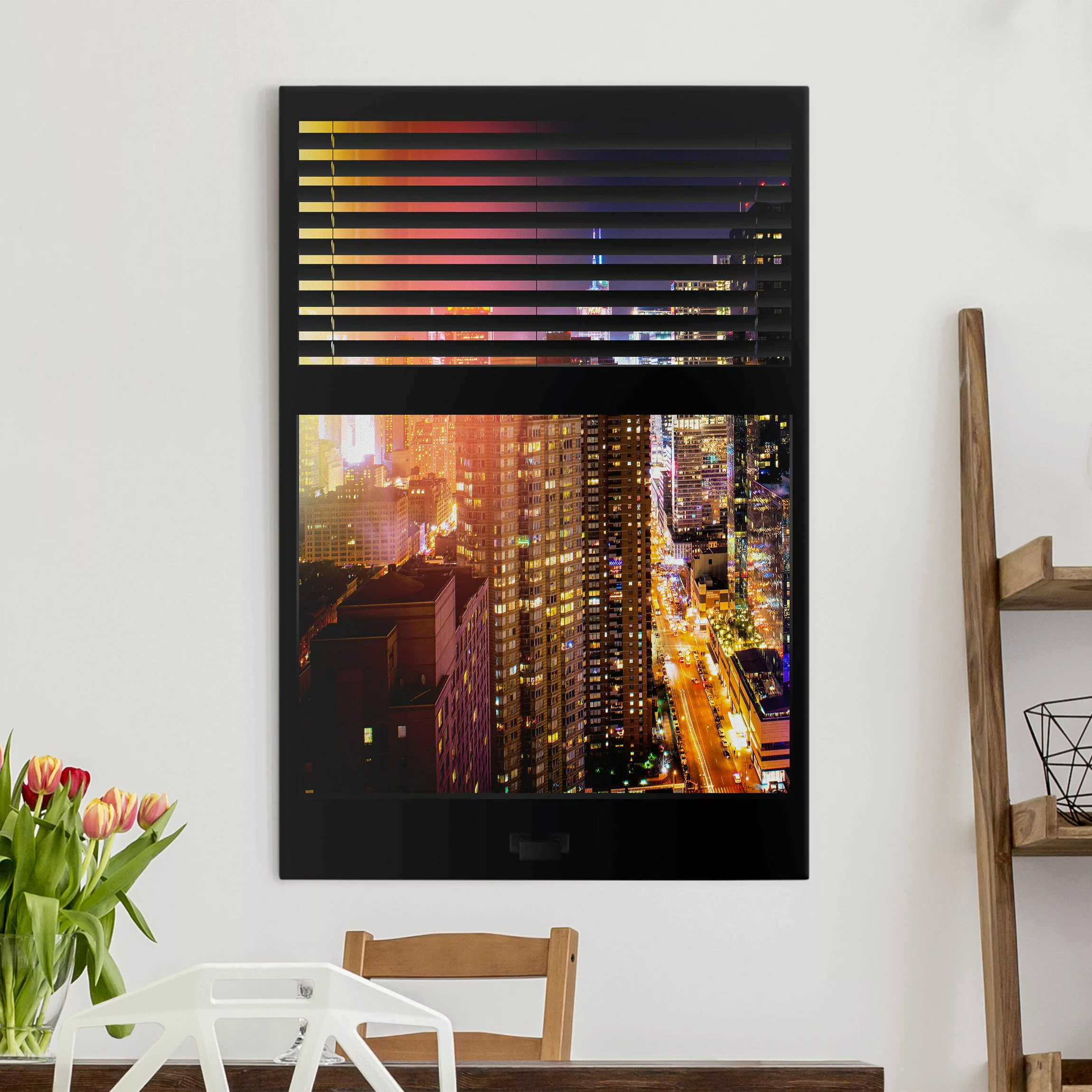 Leinwandbild New York - Hochformat Fensterblick Jalousie - Manhattan bei Na günstig online kaufen