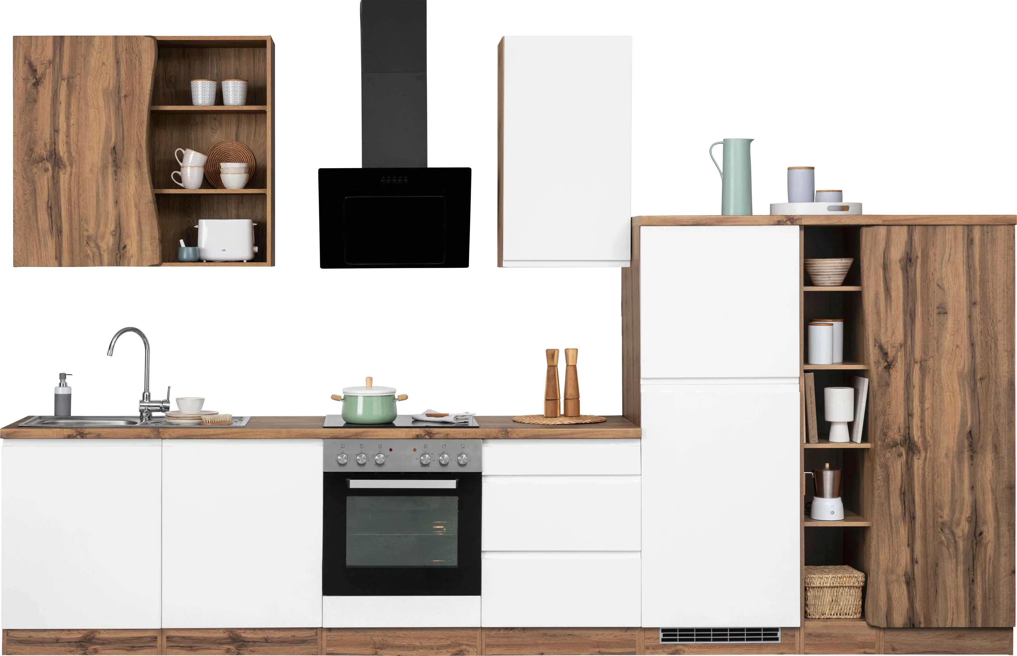 Kochstation Küche "KS-Bruneck", 380cm breit, wahlweise mit oder ohne E-Gerä günstig online kaufen