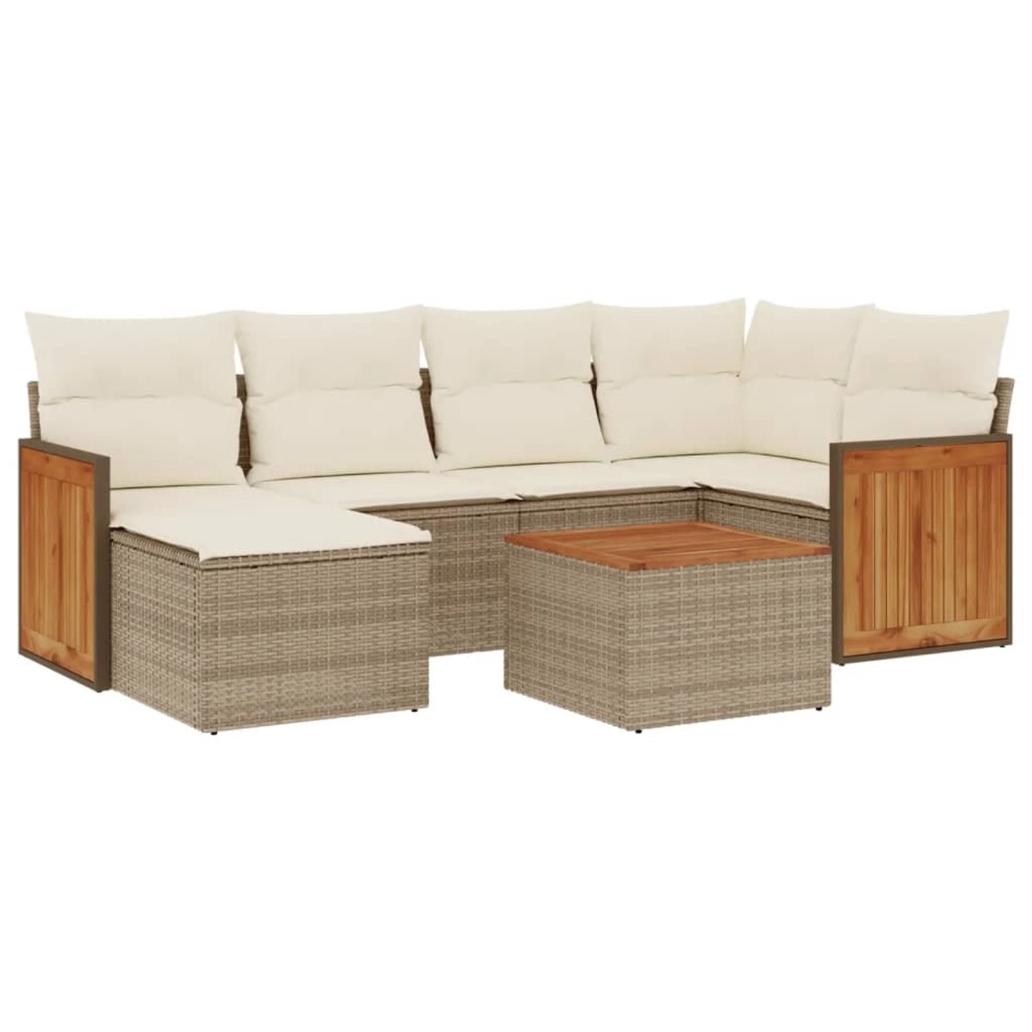 vidaXL 7-Tlg Garten-Sofagarnitur mit Kissen Beige Poly Rattan 3227864 günstig online kaufen