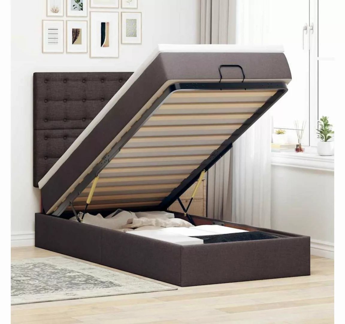 vidaXL Bett, Ottomane Bett mit Matratze & LEDs Dunkelbraun 90x200 cm Stoff günstig online kaufen