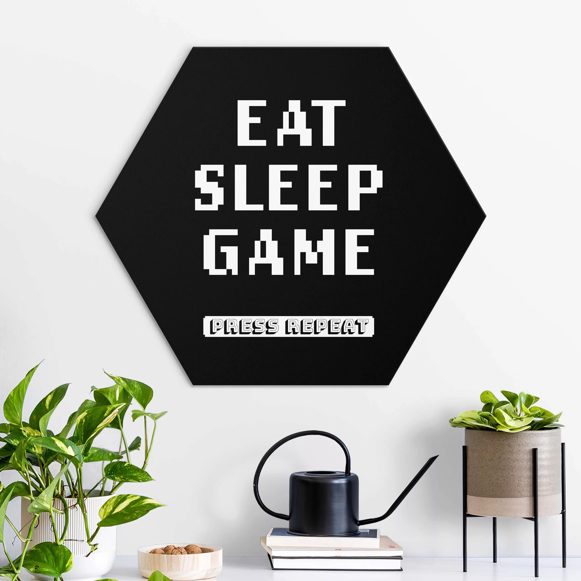 Hexagon-Alu-Dibond Bild Klassik Konsole Eat Sleep Game Press Repeat günstig online kaufen