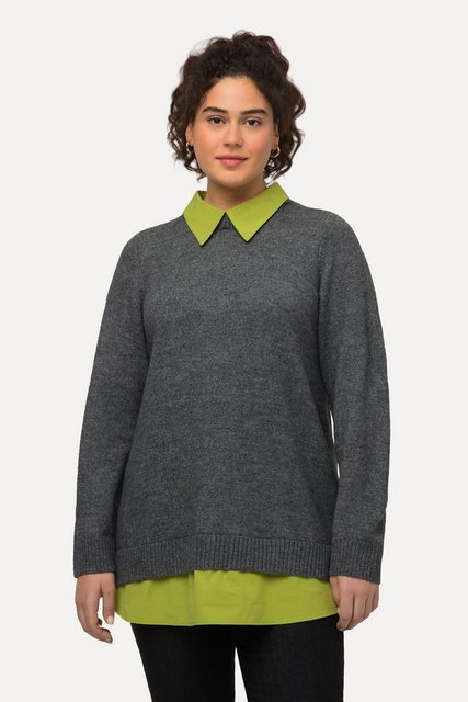 Ulla Popken Strickpullover Pullover A-Linie Hemdkragen Langarm günstig online kaufen