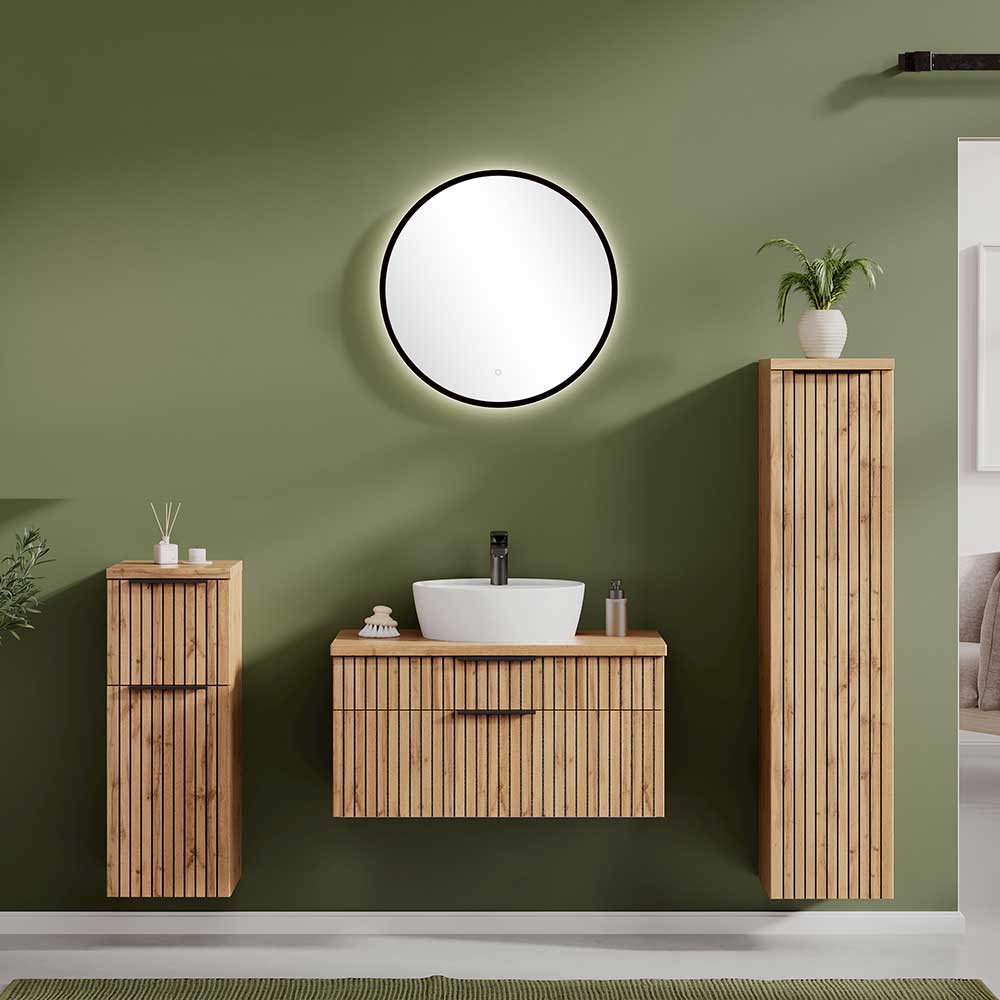 Waschraum Möbel Set in Wildeichefarben Schwarz (vierteilig) günstig online kaufen