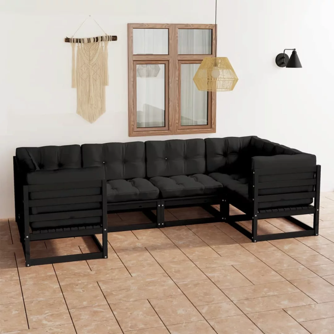 6-tlg. Garten-lounge-set Mit Kissen Schwarz Massivholz Kiefer günstig online kaufen