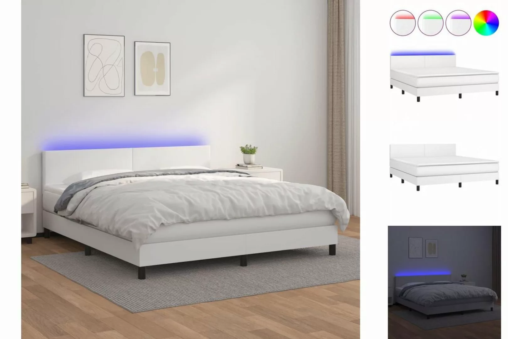 vidaXL Bettgestell Boxspringbett mit Matratze LED Weiß 160x200 cm Kunstlede günstig online kaufen