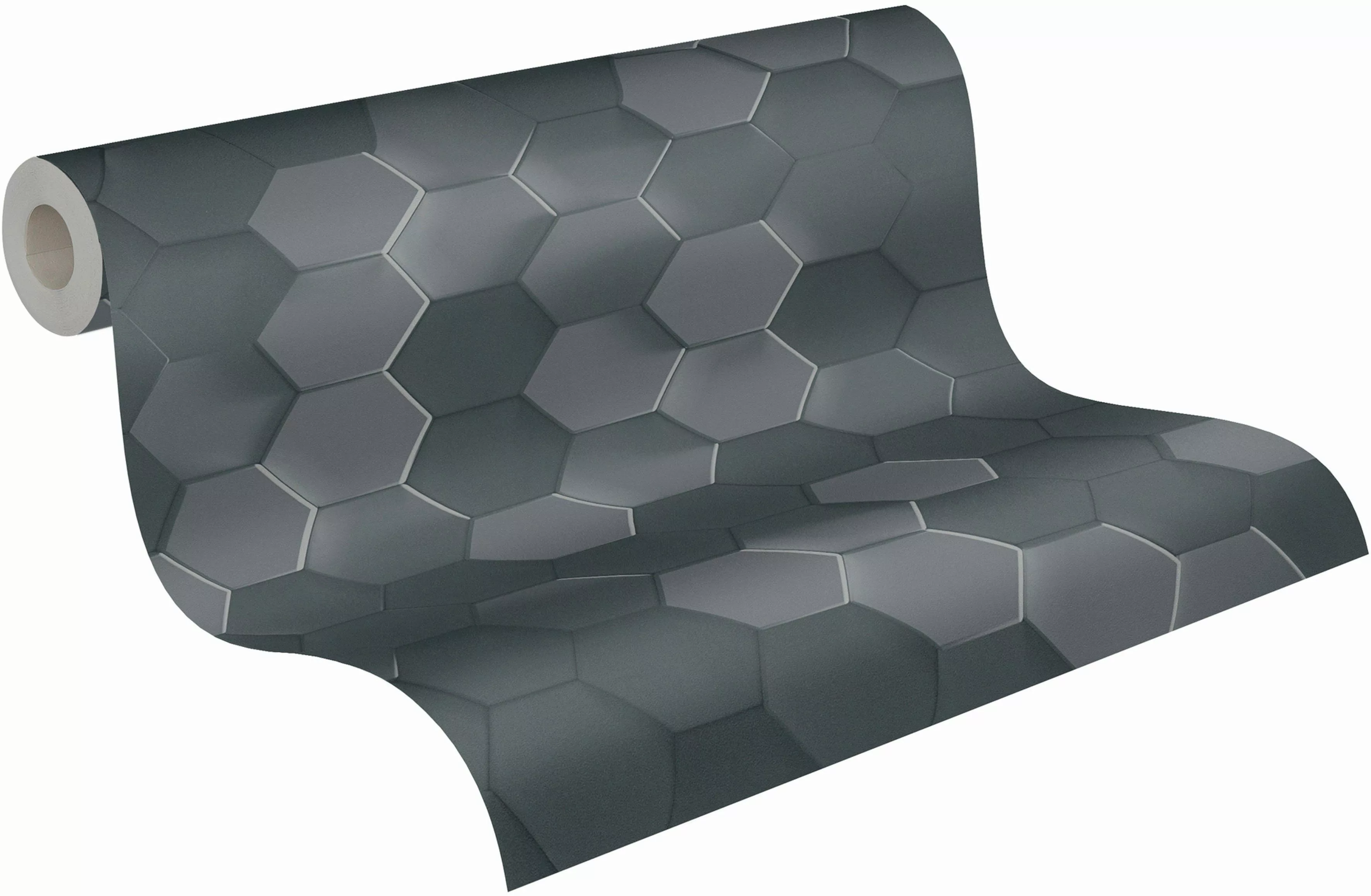Bricoflor 3D Tapete anthrazit Ideal für Büro und Schlafzimmer Hexagon Tapet günstig online kaufen