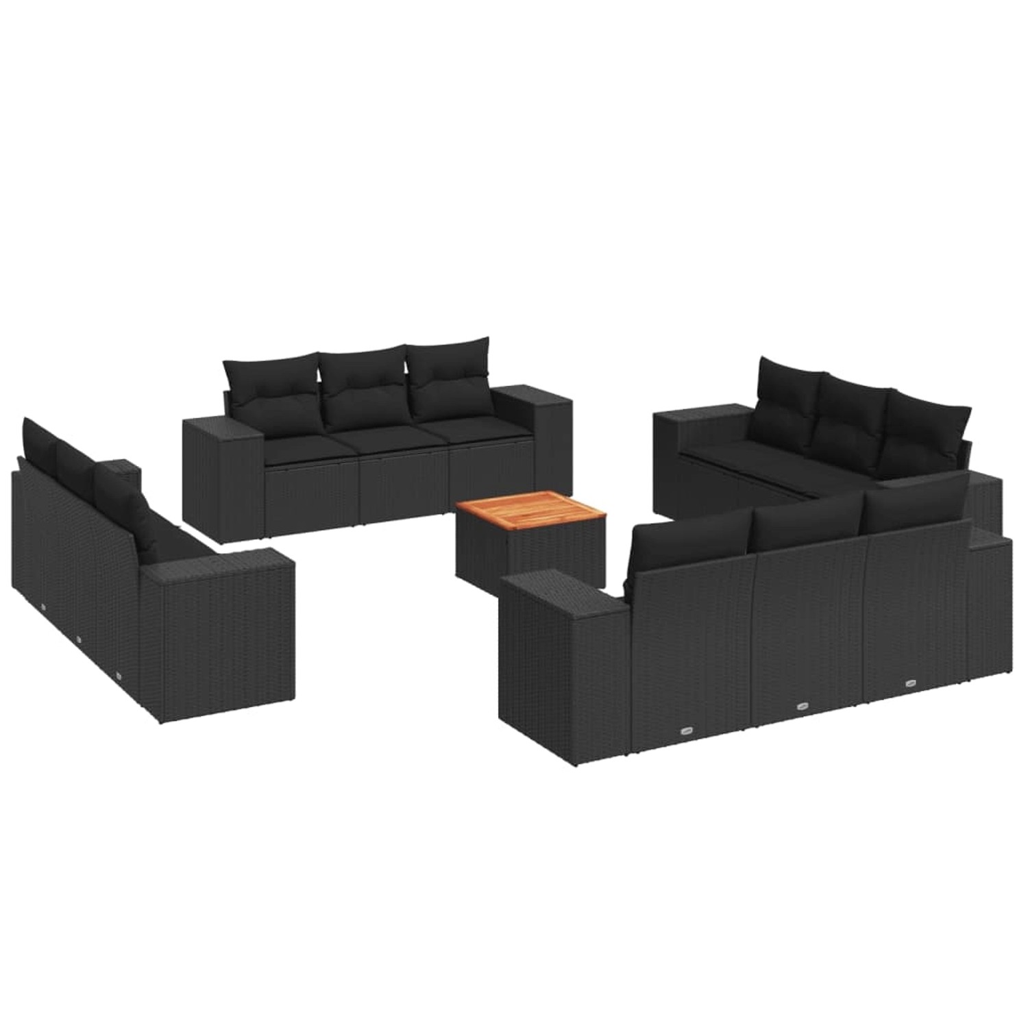 vidaXL 13-tlg Garten-Sofagarnitur mit Kissen Schwarz Poly Rattan Modell 38 günstig online kaufen