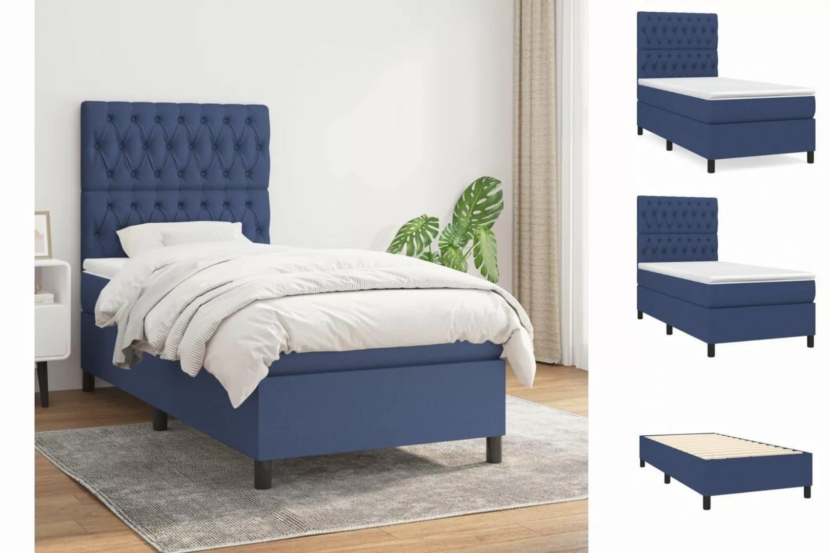 vidaXL Bettgestell Boxspringbett mit Matratze Blau 90x200 cm Stoff Bett Bet günstig online kaufen