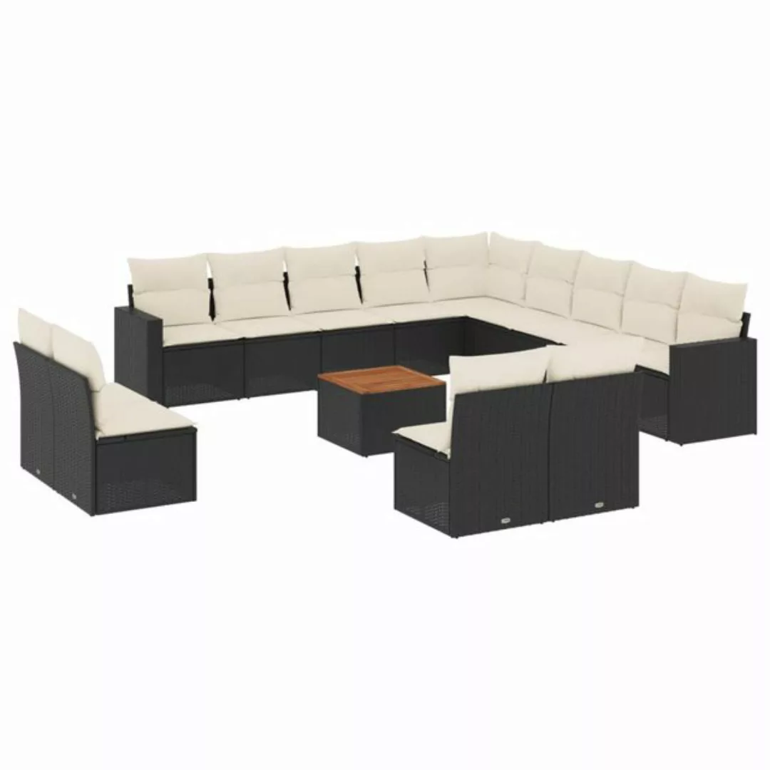 vidaXL Sofaelement 14-tlg. Garten-Sofagarnitur mit Kissen Schwarz Poly Ratt günstig online kaufen