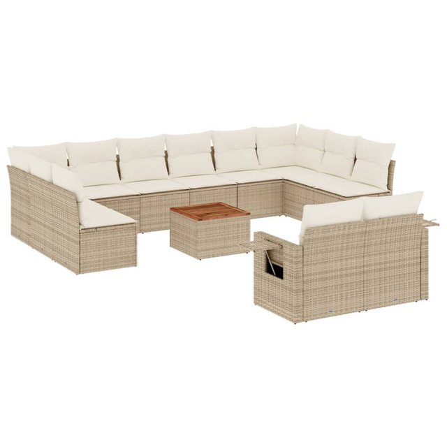 vidaXL Sofaelement 13-tlg. Garten-Sofagarnitur mit Kissen Beige Poly Rattan günstig online kaufen