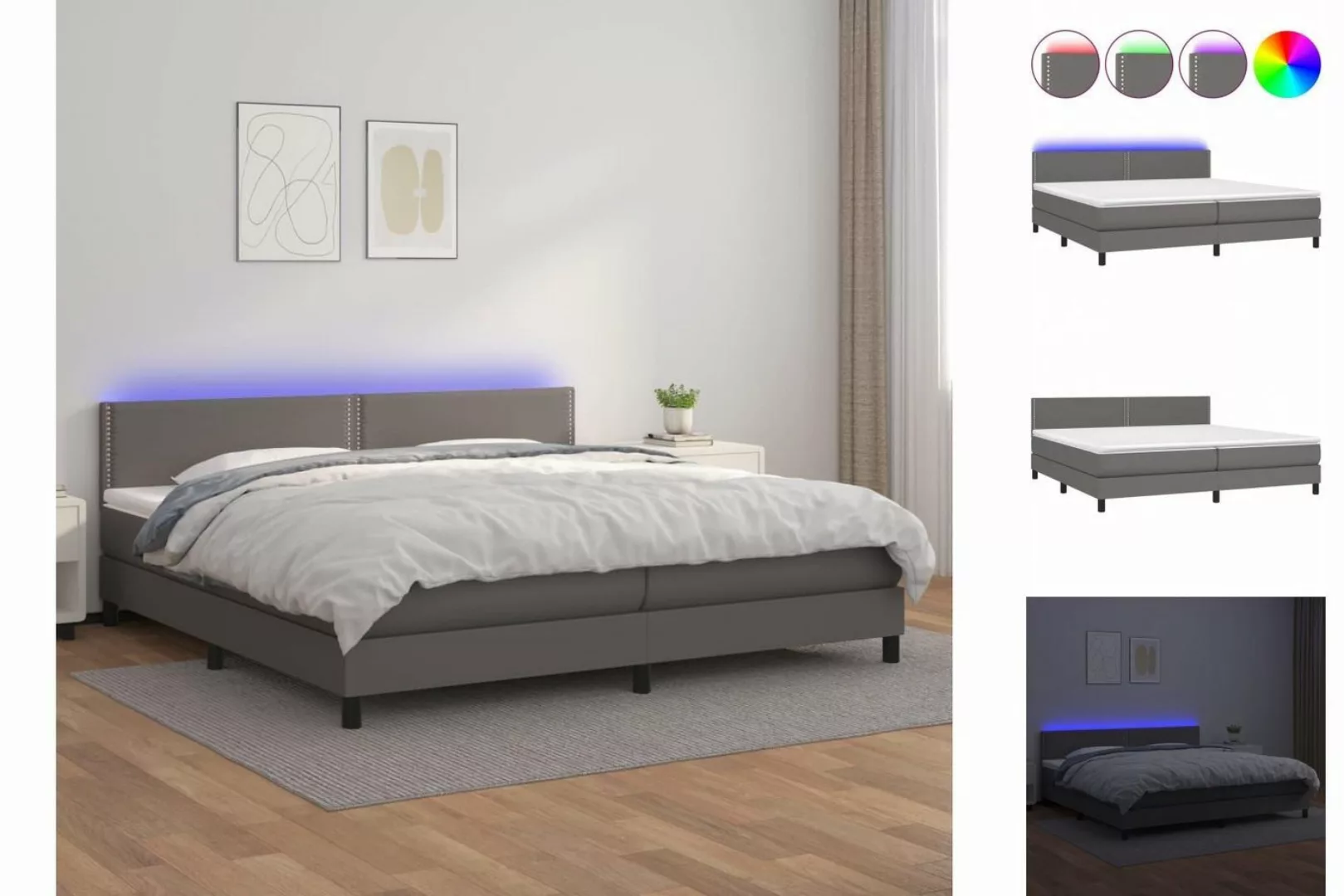 vidaXL Bettgestell Boxspringbett mit Matratze LED Grau 200x200 cm Kunstlede günstig online kaufen