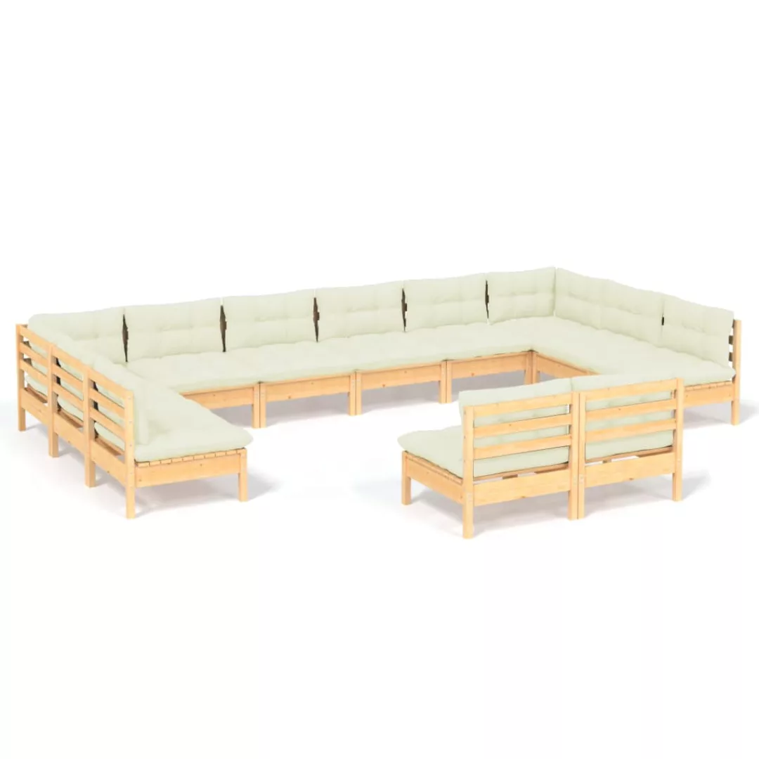 12-tlg. Garten-lounge-set Mit Creme Kissen Massivholz Kiefer günstig online kaufen