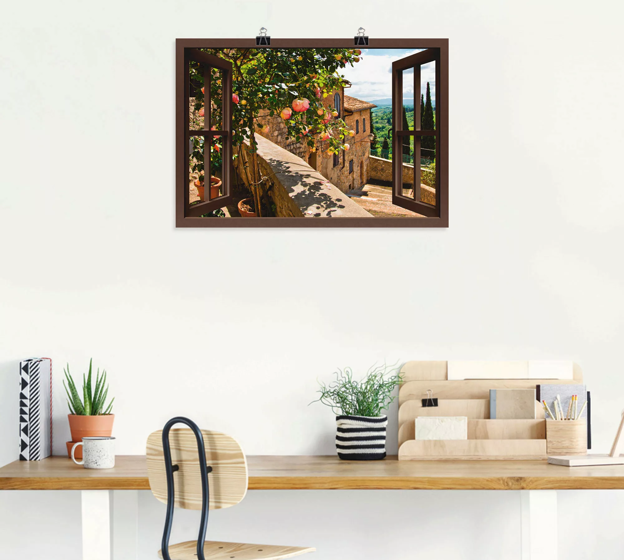 Artland Wandbild "Fensterblick Rosen auf Balkon Toskana", Garten, (1 St.) günstig online kaufen