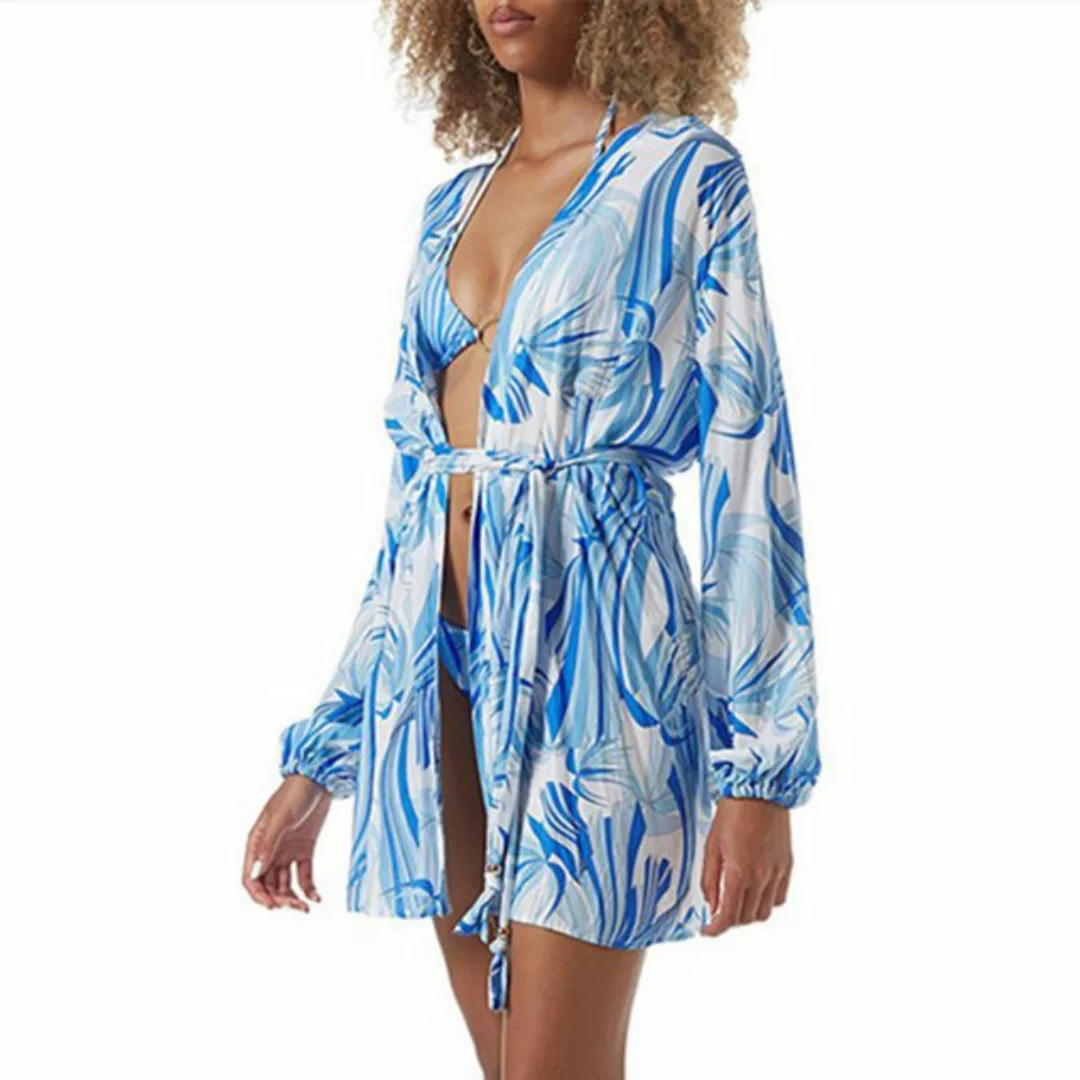 AUKUU Strandkleid Sommerliches bedrucktes Sonnenschutzshirt in blau-weißen günstig online kaufen