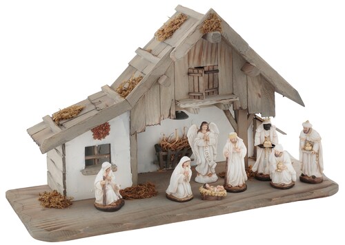 my home Krippe »Weihnachtsdeko«, (Set, 9 tlg.), aus Holz mit LED-Laterne, i günstig online kaufen