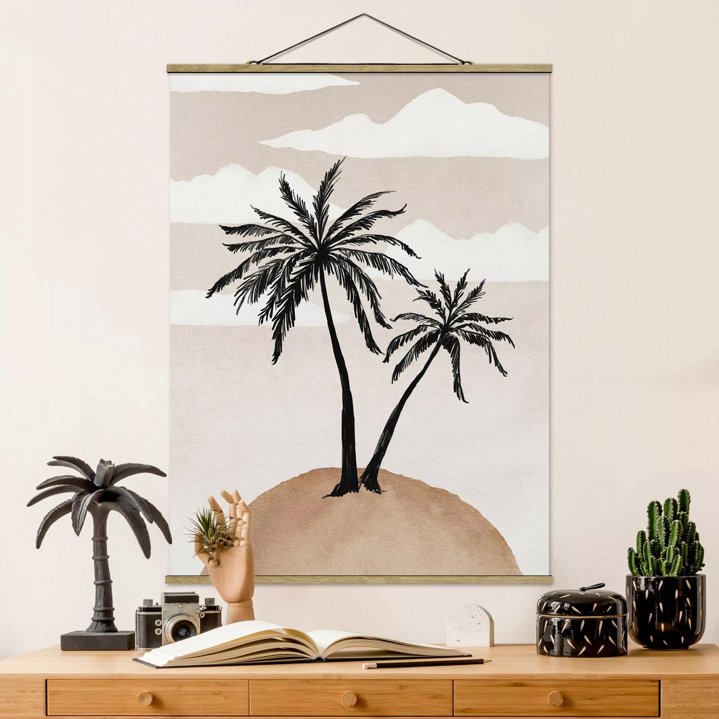 Stoffbild mit Posterleisten Abstrakte Palmeninsel günstig online kaufen