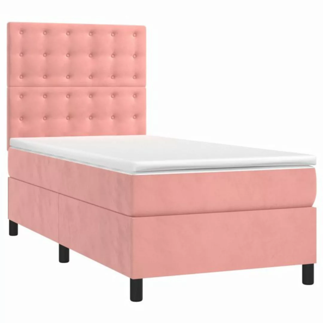 vidaXL Bettgestell Boxspringbett mit Matratze LED Rosa 90x200 cm Samt Bett günstig online kaufen