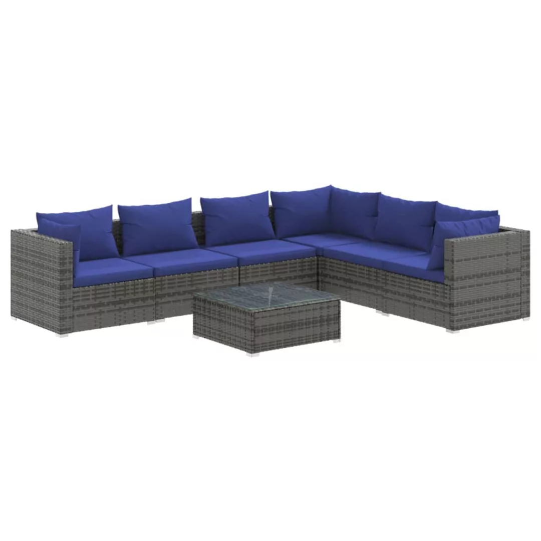 Vidaxl 7-tlg. Garten-lounge-set Mit Kissen Poly Rattan Grau günstig online kaufen