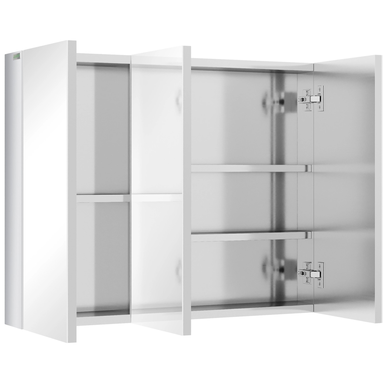 Kleankin Spiegelschrank mit 5 Ablagen 3 Glastüren Edelstahl 70 x 12 x 55cm günstig online kaufen
