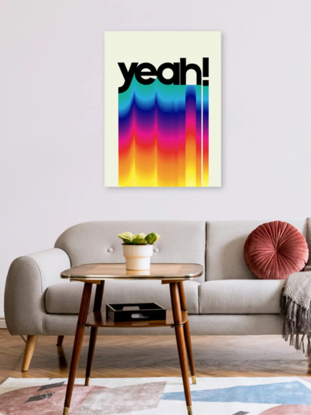 Poster / Leinwandbild - Yeah! Neon Rainbow Typography günstig online kaufen
