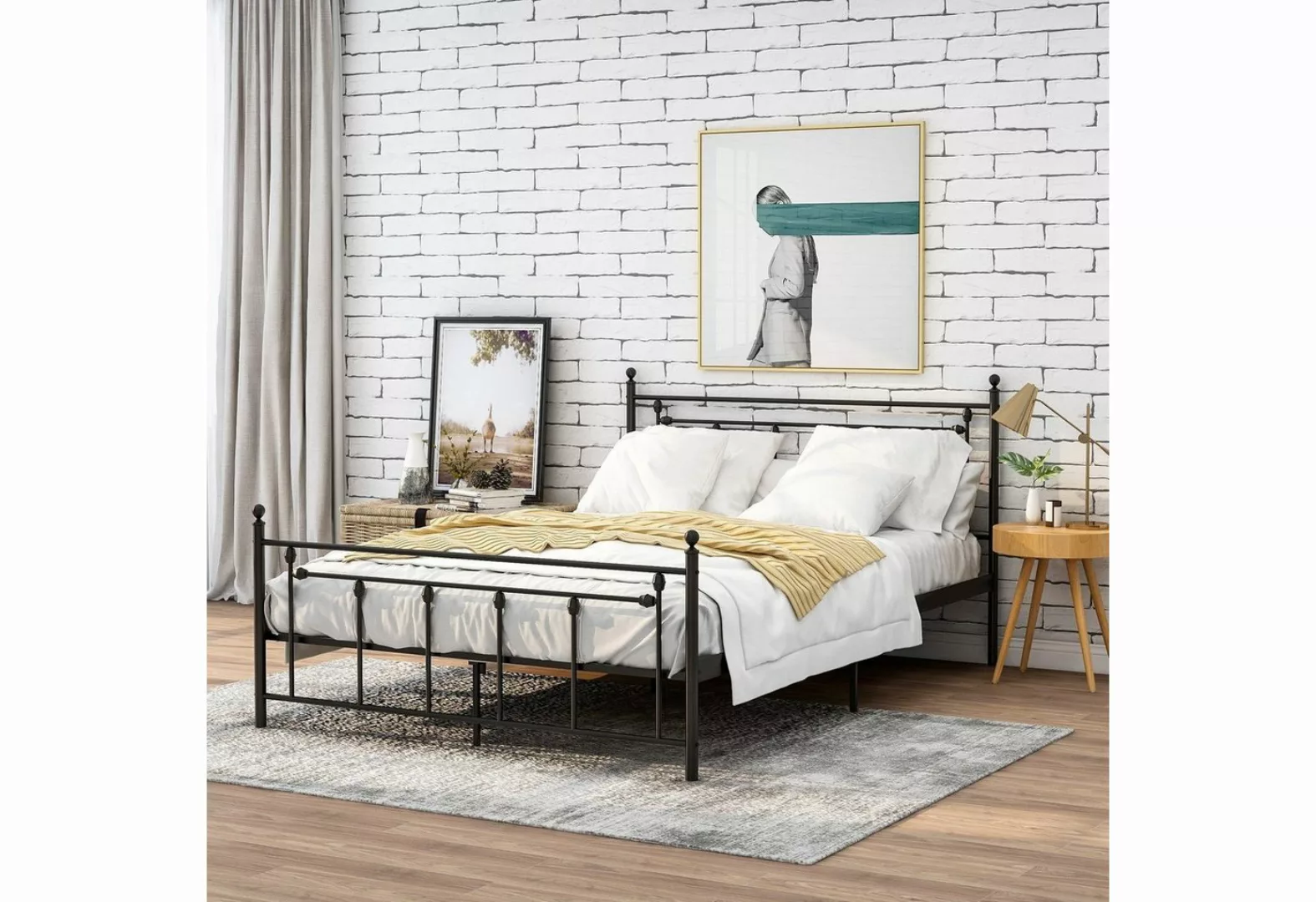 Bettgestell Metallbettrahmen mit Kopf- und Fußteil, Bett für Schlafzimmer d günstig online kaufen