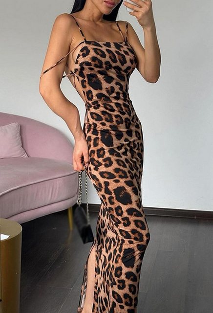 CHENIN Wickelkleid Slim-Fit-Kleid mit Leopardenmuster und hoher Taille Läss günstig online kaufen