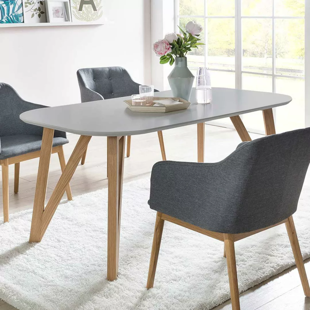 Ovaler Esszimmertisch in Grau 4-Fußgestell aus Eichenholz günstig online kaufen