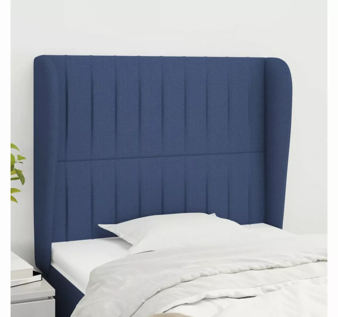 vidaXL Bett, Kopfteil mit Ohren Blau 93x23x118/128 cm Stoff günstig online kaufen