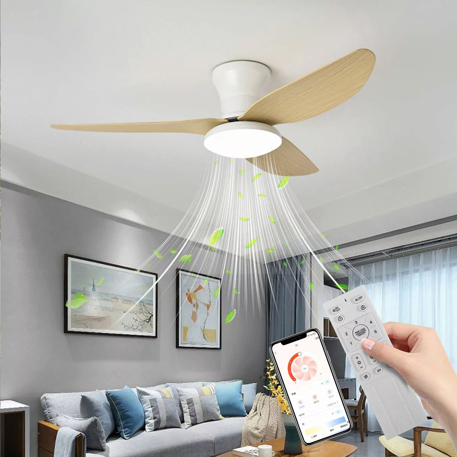 OYLCDI Deckenleuchten Leise Deckenventilator LED Deckenleuchte,APP-Kontroll günstig online kaufen