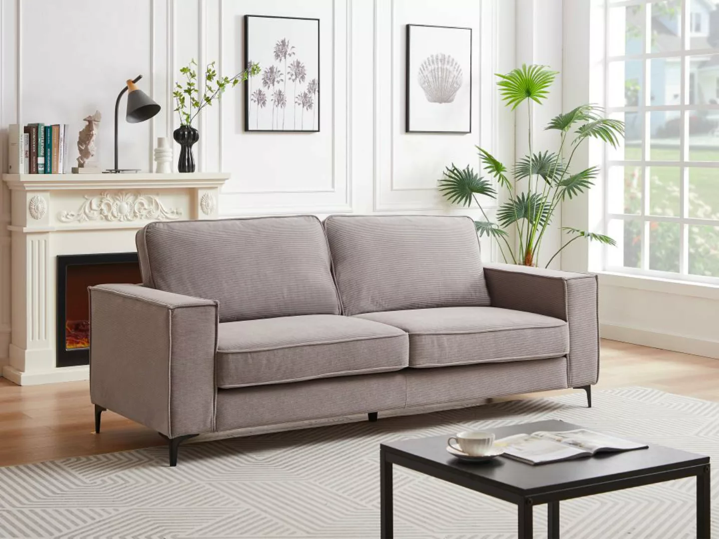 Sofa 3-Sitzer - gerippter Samtstoff - Grau - OLMEDA günstig online kaufen