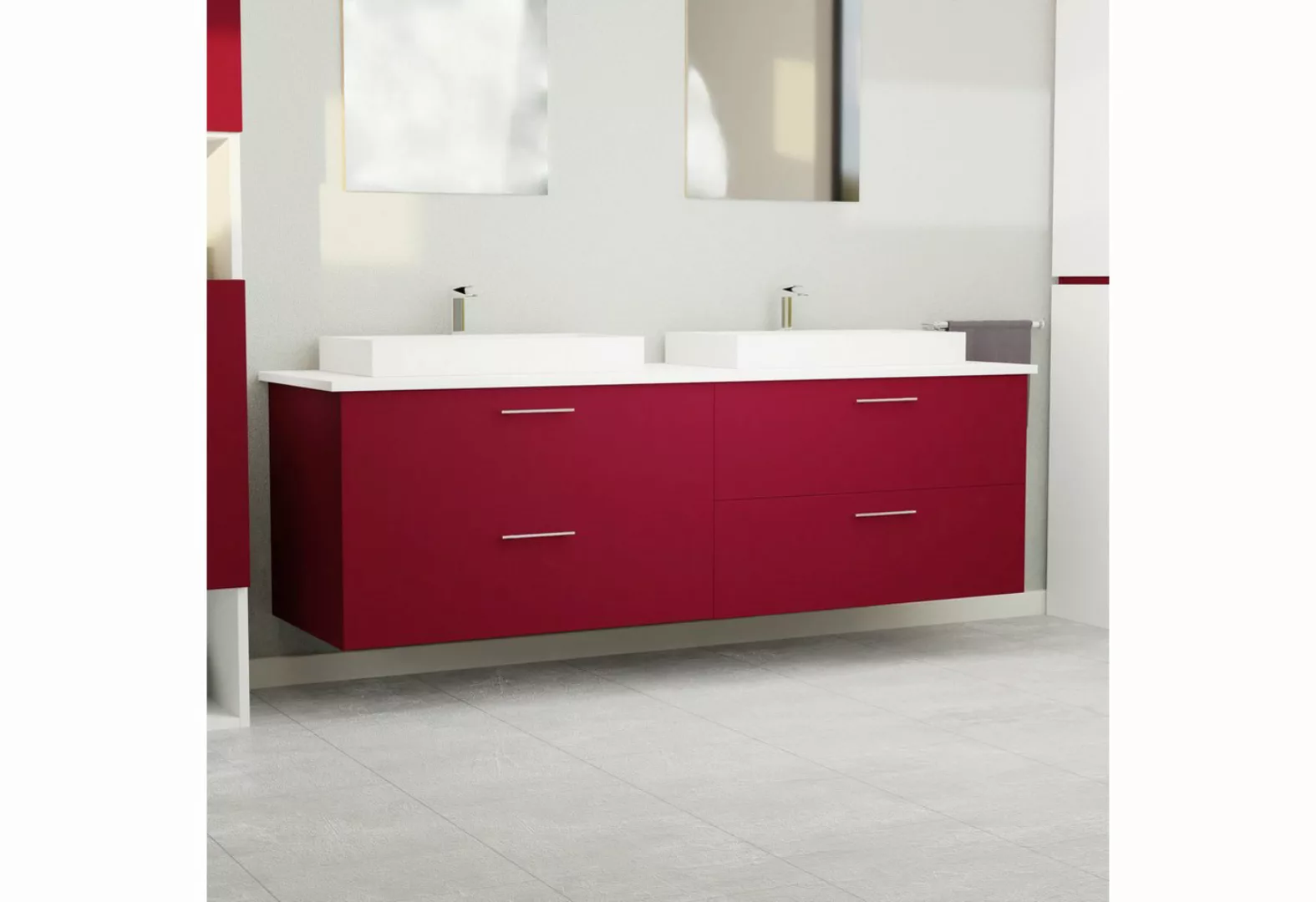GARLIVO Waschbeckenunterschrank GLA-160 mit Schubladen, hängend, Rot Breite günstig online kaufen