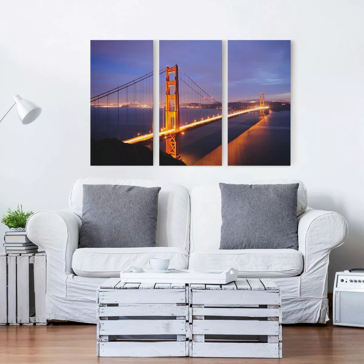 3-teiliges Leinwandbild - Querformat Golden Gate Bridge bei Nacht günstig online kaufen