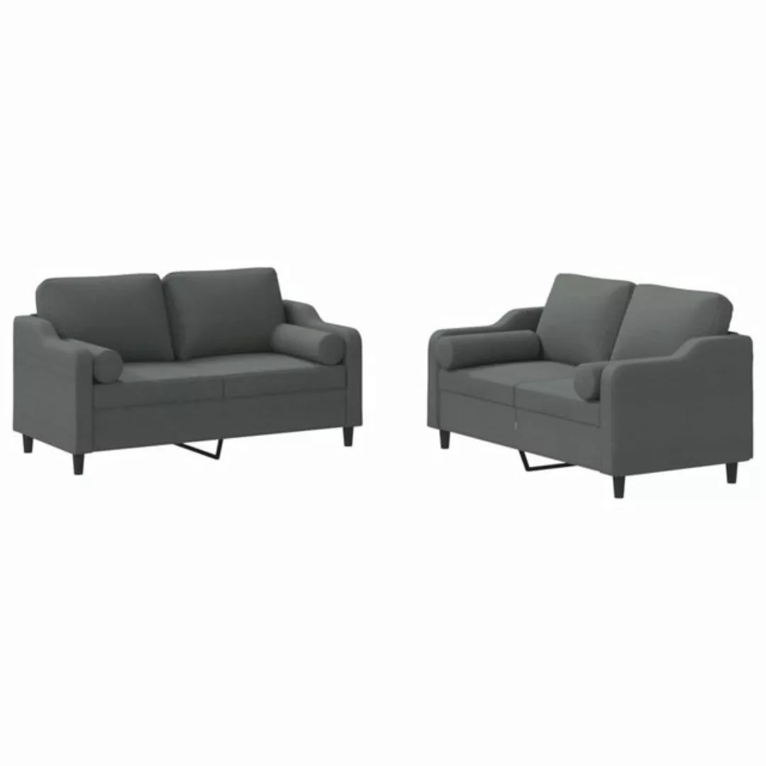 vidaXL Sofa 2-tlg. Sofagarnitur mit Kissen Dunkelgrau Stoff günstig online kaufen