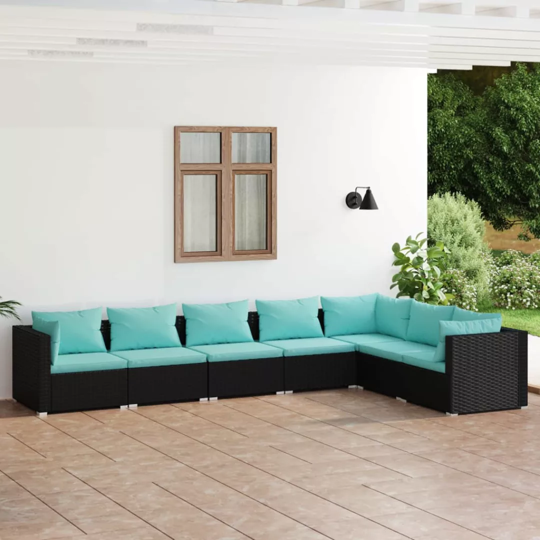 Vidaxl 7-tlg. Garten-lounge-set Mit Kissen Poly Rattan Schwarz günstig online kaufen