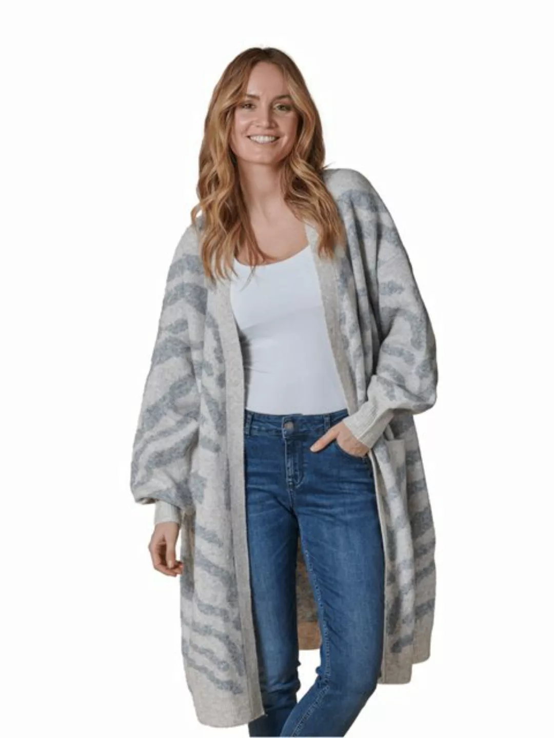 Zhrill Strickmantel Langer Strickcardigan Naya Zebra Fog günstig online kaufen