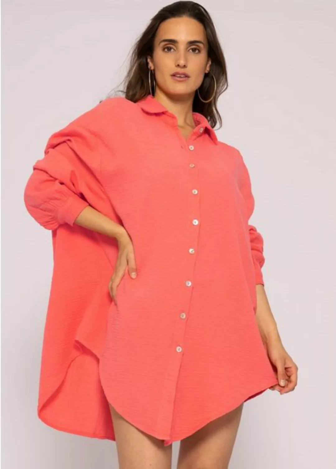 SASSYCLASSY Longbluse Oversize Musselin Bluse Damen Langarm Elegant Hemdblu günstig online kaufen