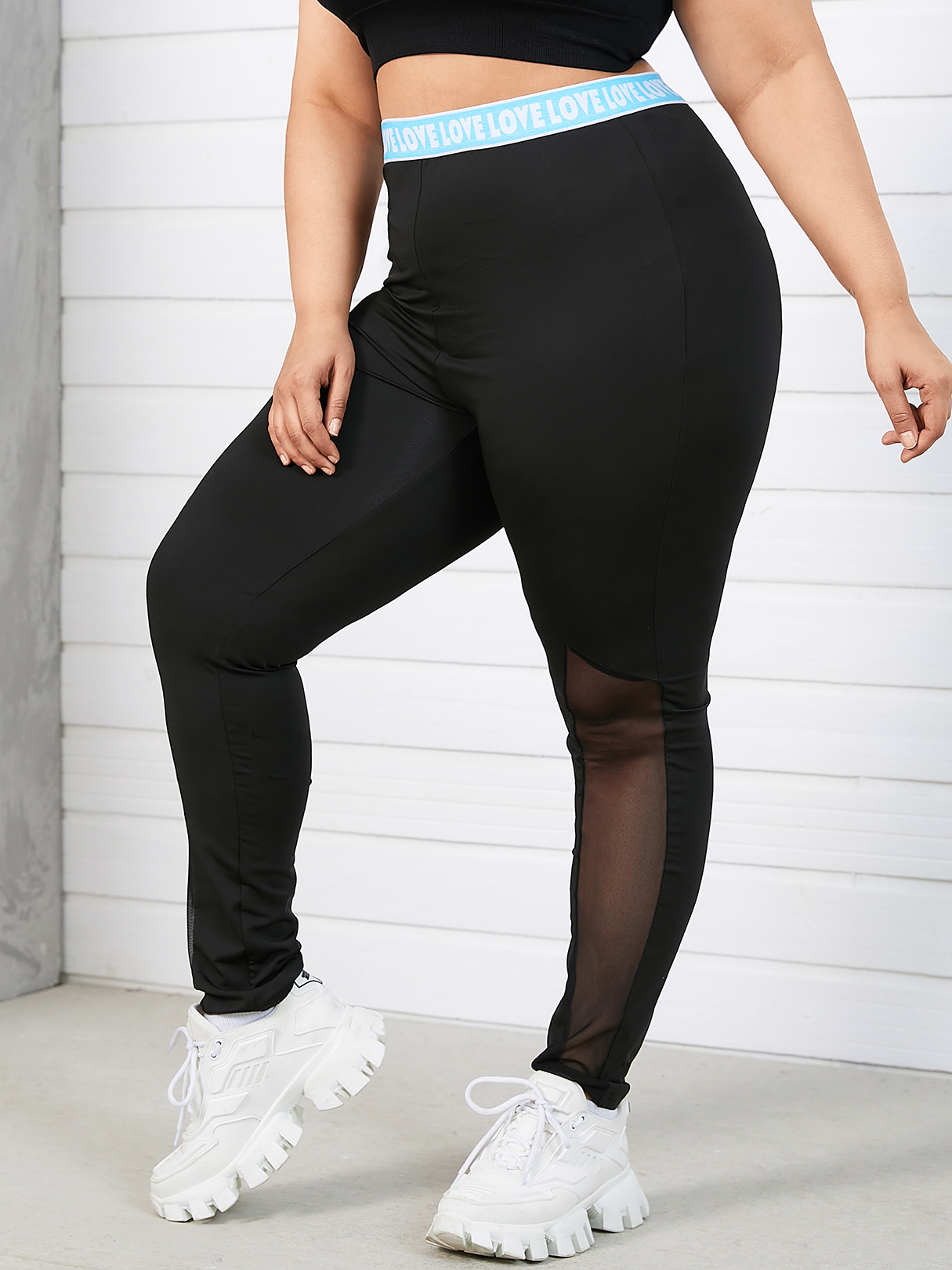 YOINS Plus Größe Patchwork Mesh Leggings günstig online kaufen