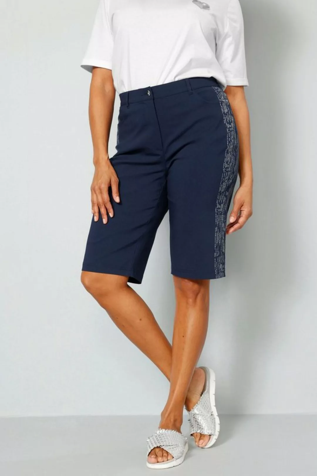 MIAMODA Shorts Bermuda Straight Fit seitlicher Silberdruck günstig online kaufen