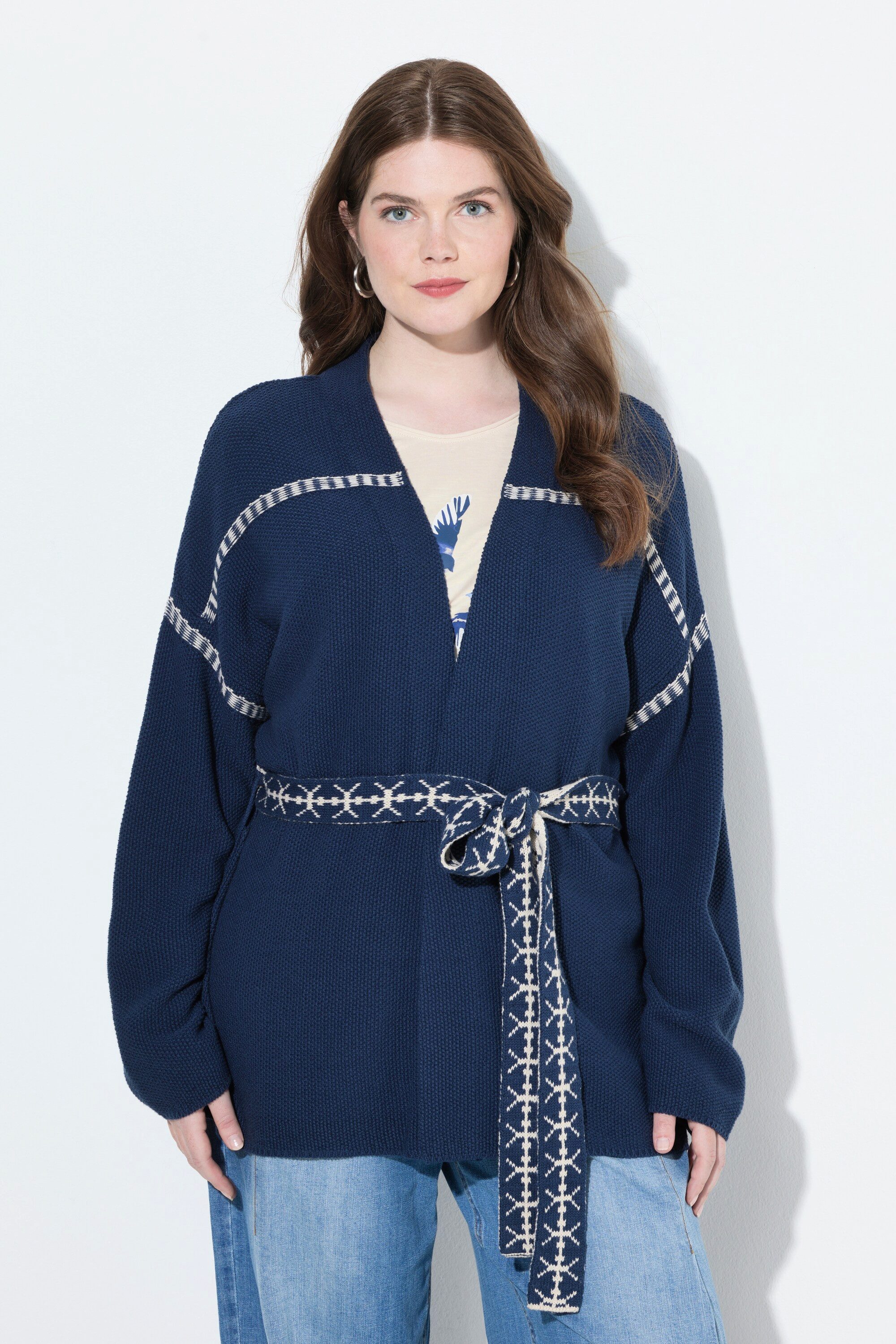 Ulla Popken Strickjacke Strickjacke Zierstreifen Oversized günstig online kaufen
