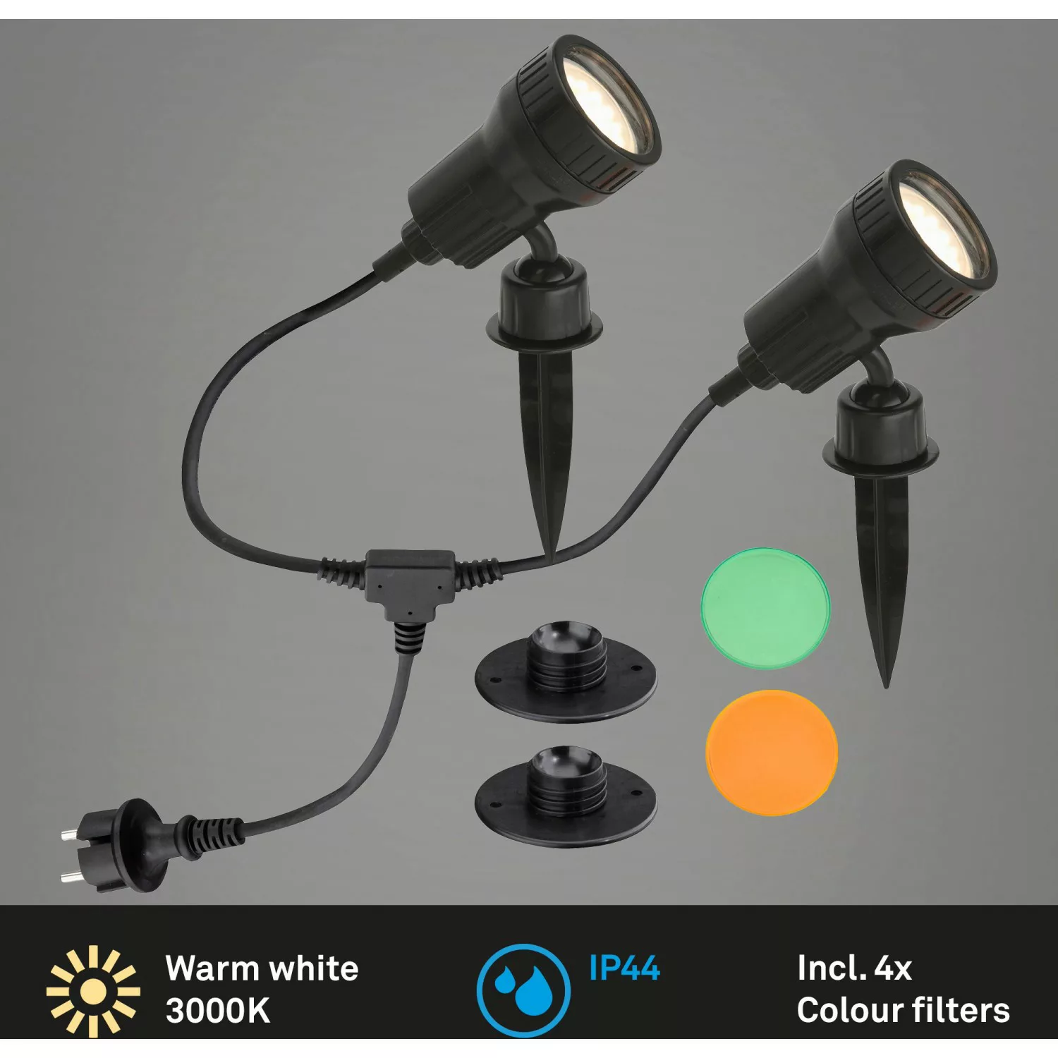 2er Set - LED-Erdspießleuchte Terra m. Farbfiltern günstig online kaufen