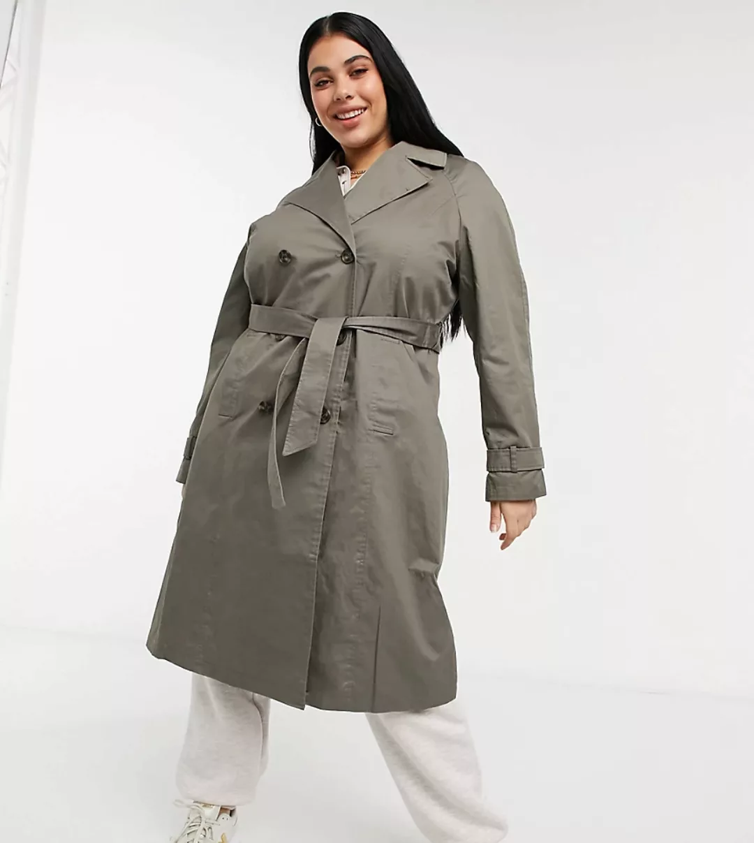 Vero Moda Curve – Trenchcoat in Khaki-Grün günstig online kaufen