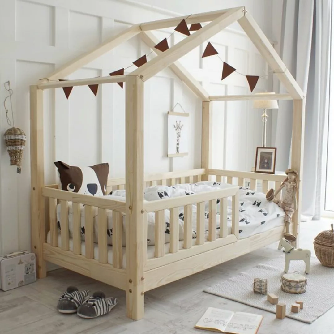 DB-Möbel Kinderbett HOUSEBED WITH BARRIER - FENCE 190x 90cm günstig online kaufen