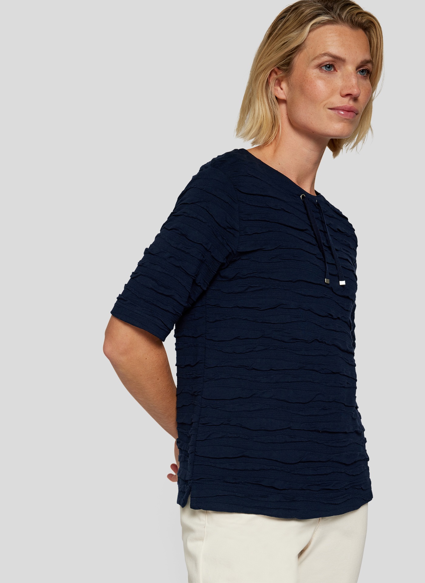 Rabe Rundhalsshirt, im Crinkle-Look und mit Kordelzug günstig online kaufen